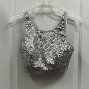 Aerie Silver Sequin Crop Top/Fitness Bra